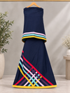 Navy Blue multi stripes geometrical Pattern Rida