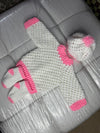 Pink and white crochet baby set