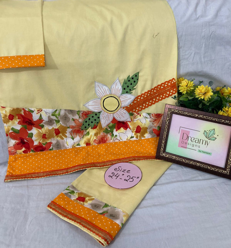 Yellow Jhabla Izar with slant style panelling and applique