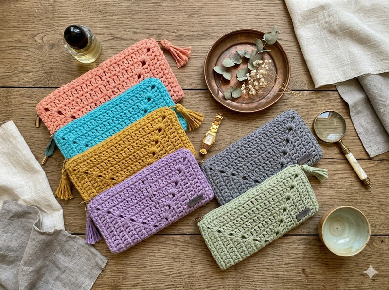 Crochet granny square clutches