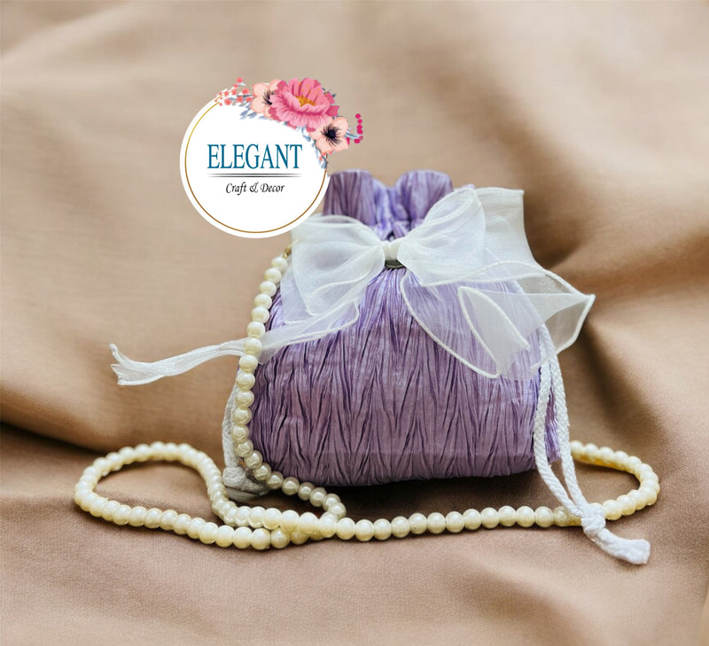 Satin potli pouch with long pearl chain