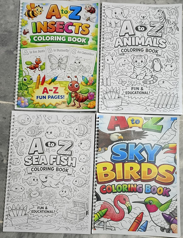 A to Z Insects Coloring Book A to Z Animals Coloring Book A to Z Sea Fish Coloring Book A to Z Sky Birds Coloring Book(RANDOM BOOK)