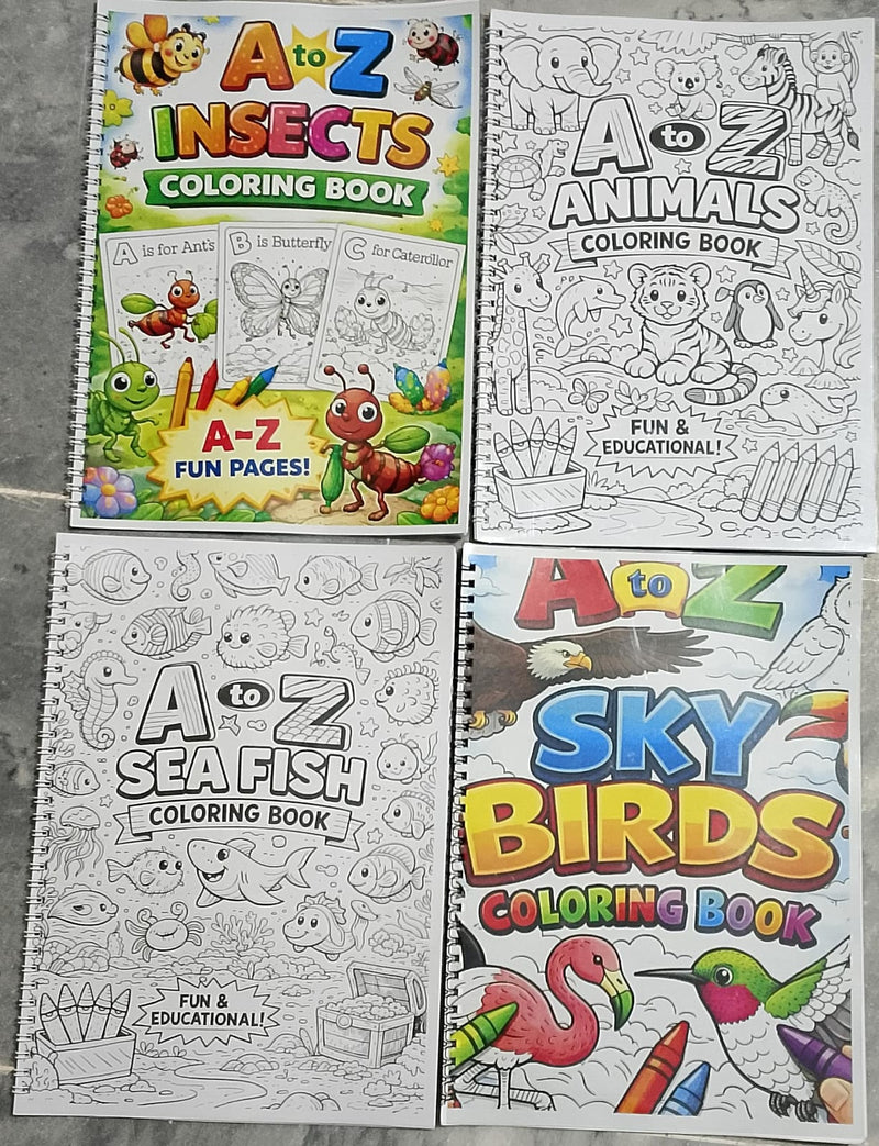 A to Z Insects Coloring Book A to Z Animals Coloring Book A to Z Sea Fish Coloring Book A to Z Sky Birds Coloring Book(RANDOM BOOK)
