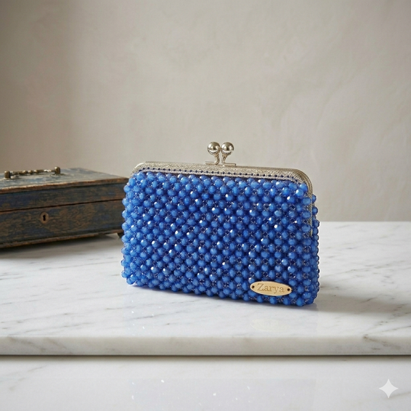 Blue frame beaded bag