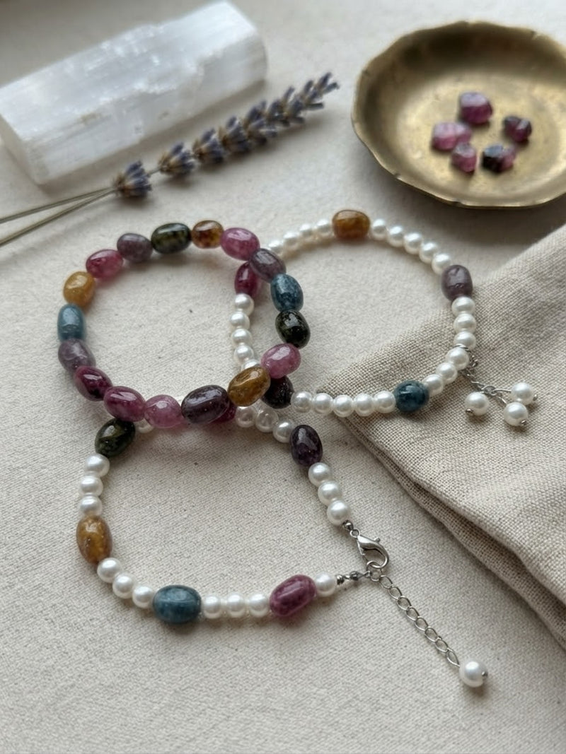 Tourmaline & Pearl Beaded Bracelet