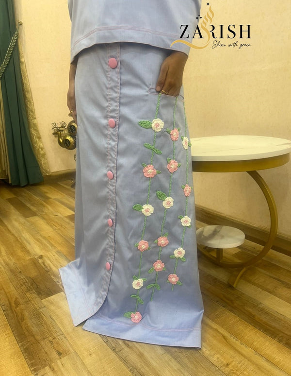 Denim with falling flowers