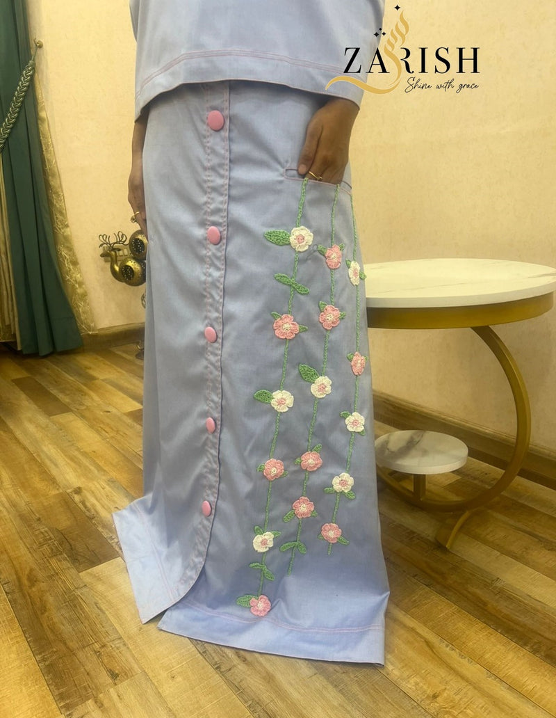 Denim with falling flowers