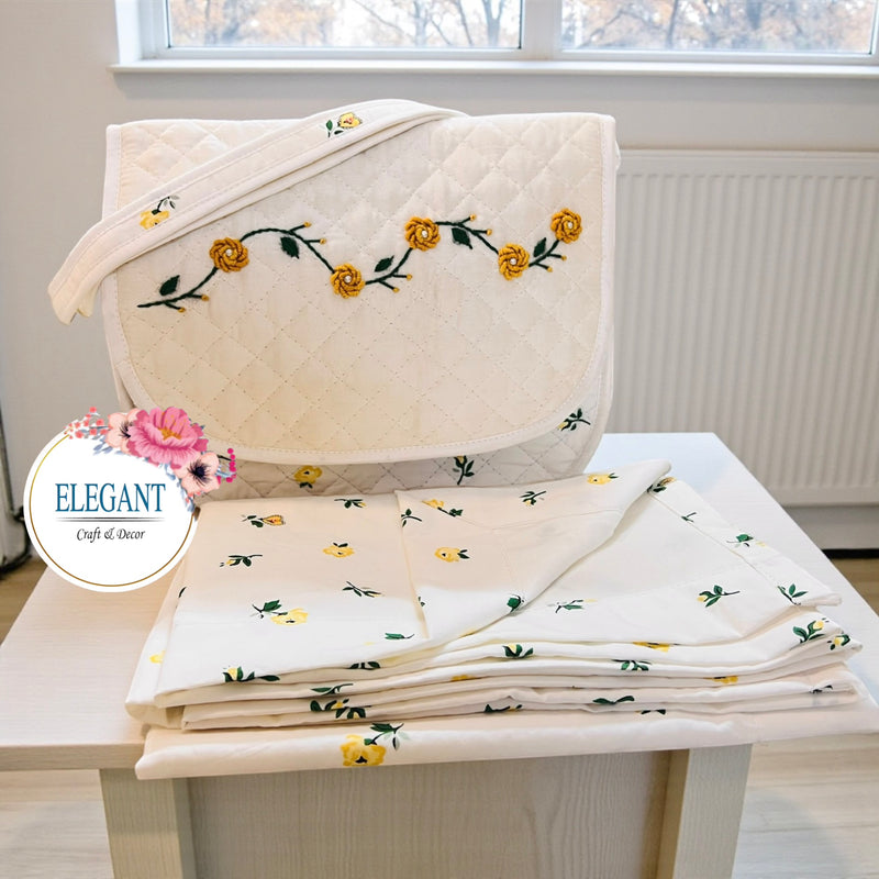 Floral print with hand embroidered rawsilk bag with non quilted masallah