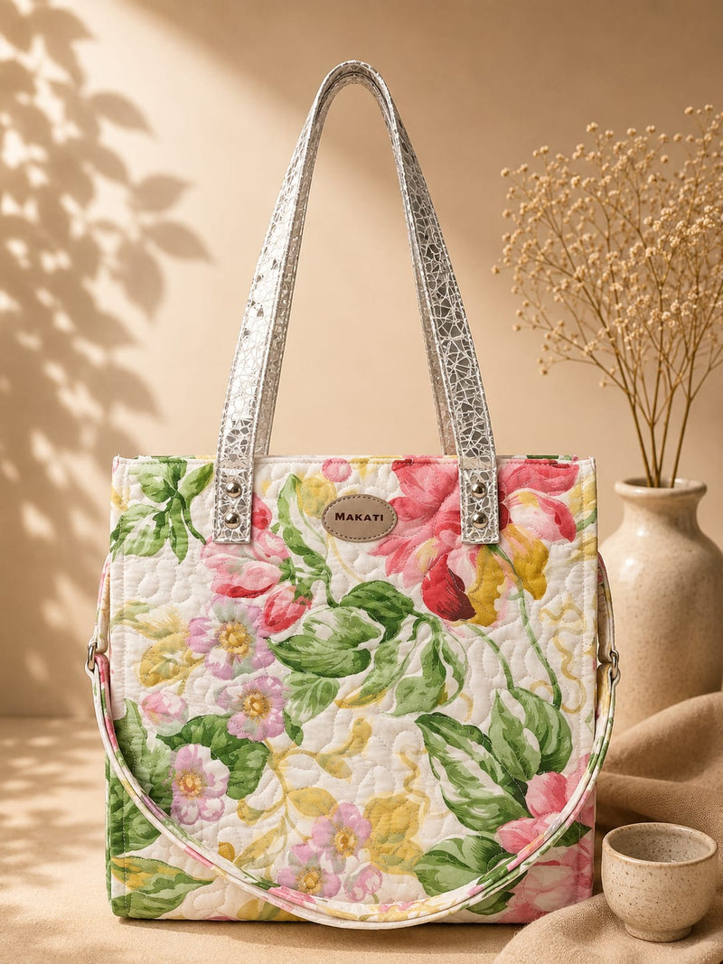 🌷 Quilted Garden Floral Tote Bag