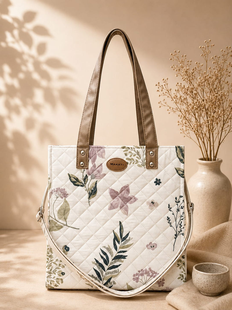 🌿Quilted Wildflower Botanical Tote Bag