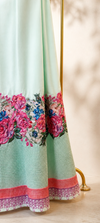 Mint Green applique border design with full hand sequence touching