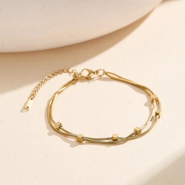 Minimalist Cube Accent Double Layer Bracelet