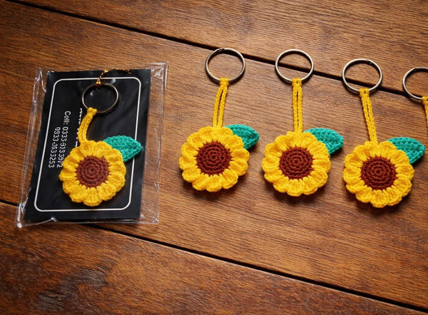 Crochet sunflower keychain