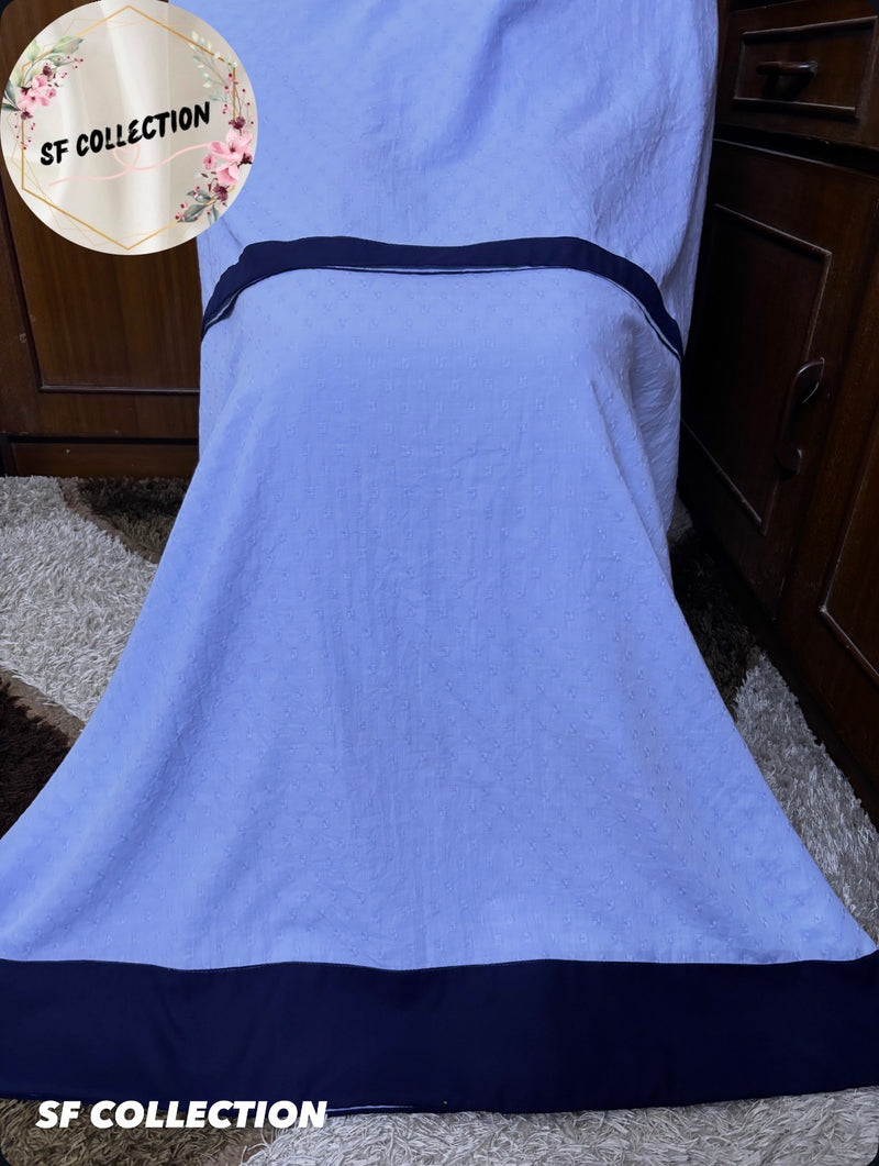 “Light Blue Ruffle Abaya Rida with Navy Panel”