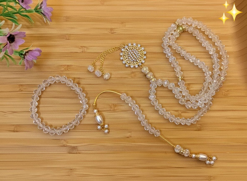 Crystal Tasbeeh, Counter and Bracelet Set