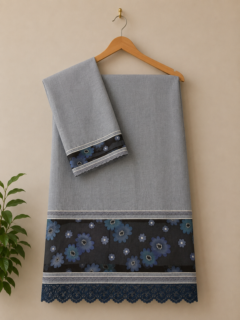 Abaya Fabric Grey and Black Contrast Panel Rida