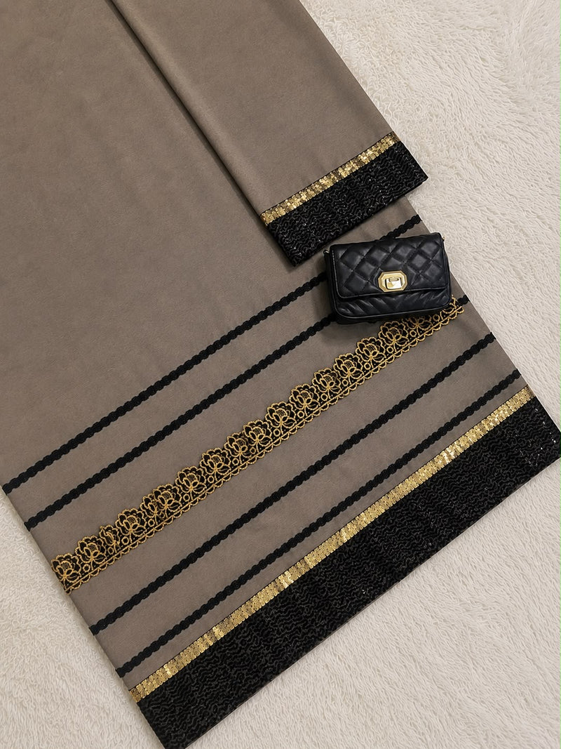 Shaded Mocha Brown Milan Silk Sequined Rida