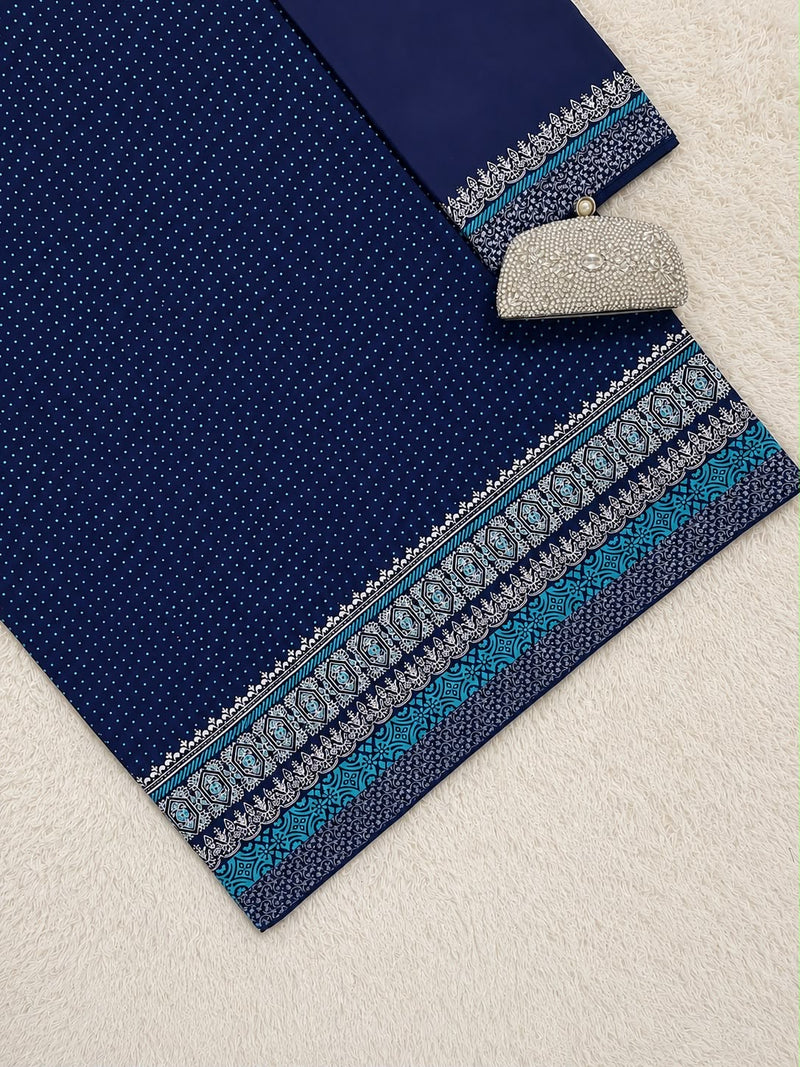 Midnight Blue Block Print Malaysian Cotton Rida Sale