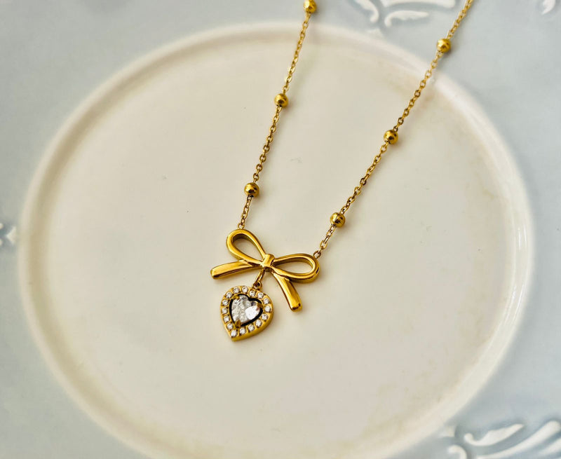 Elegant Bow Heart Necklace