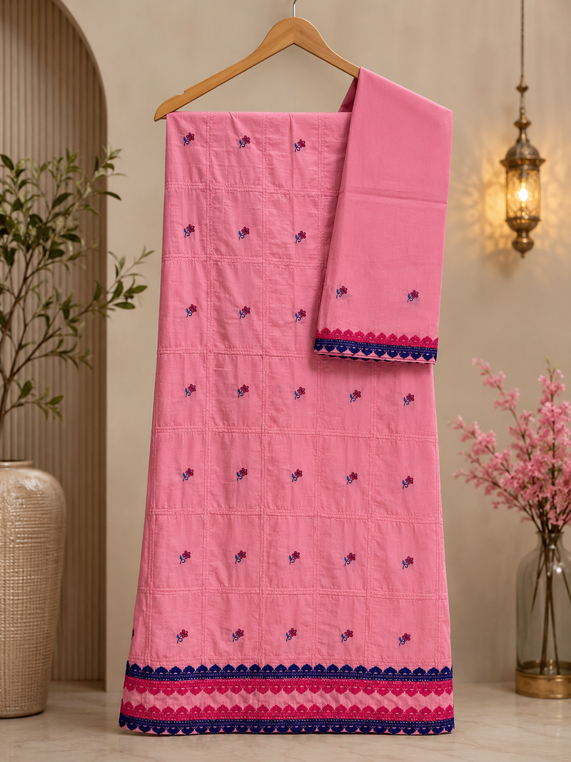 Pink pintex Rida with machine embroidered floral a