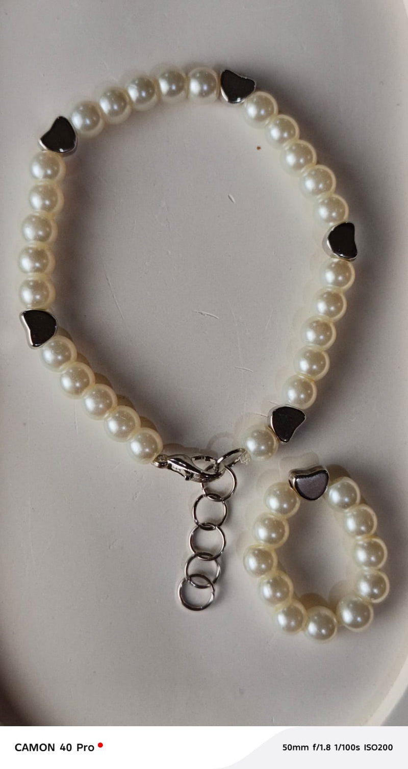 Pearl Heart Charm Bracelet