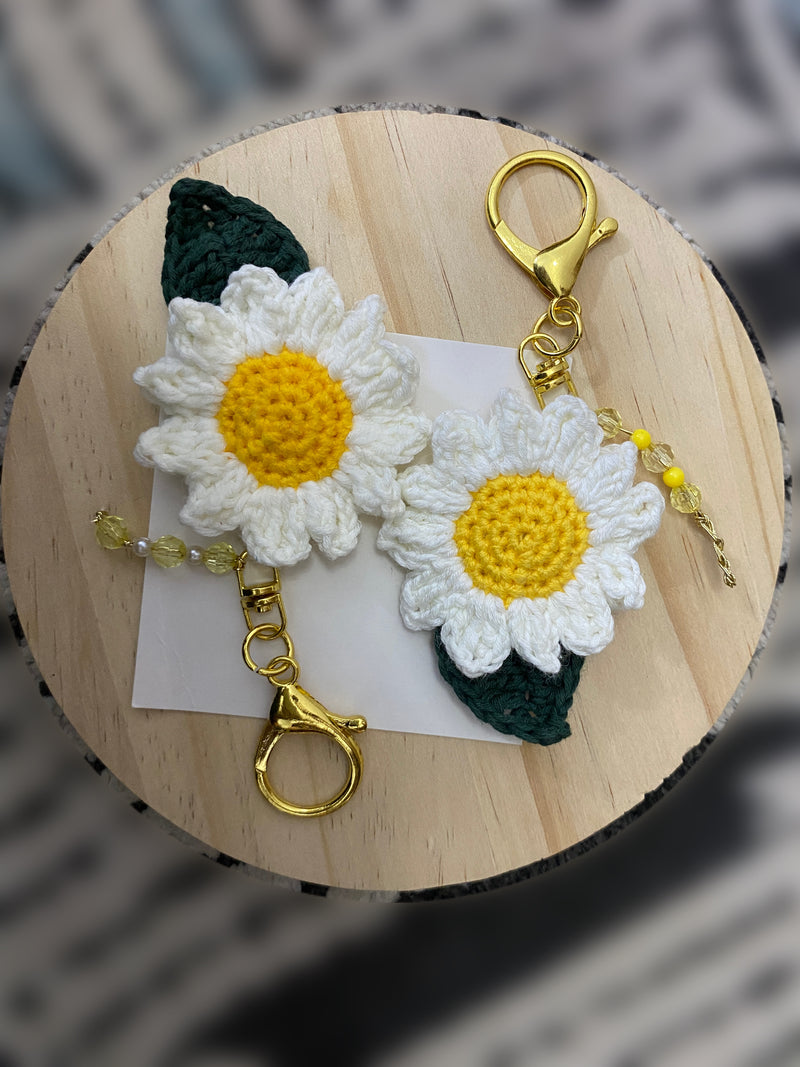 Crochet floral keychains