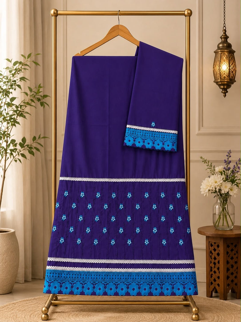 Purple Pintex Floral Embroidered Rida