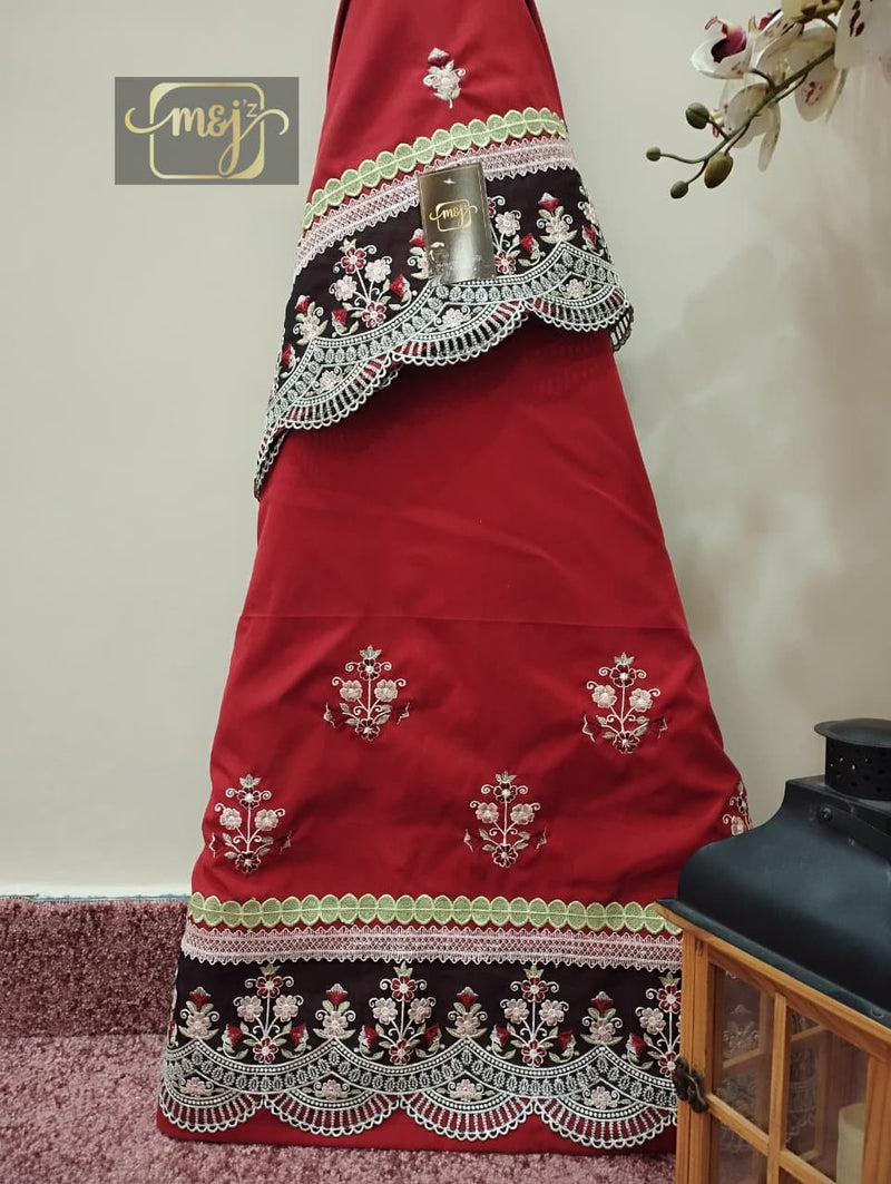 Red with motive embroidery