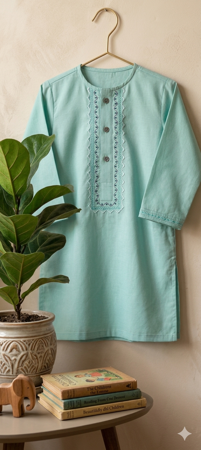 Mint green Embroidered kurta size 19