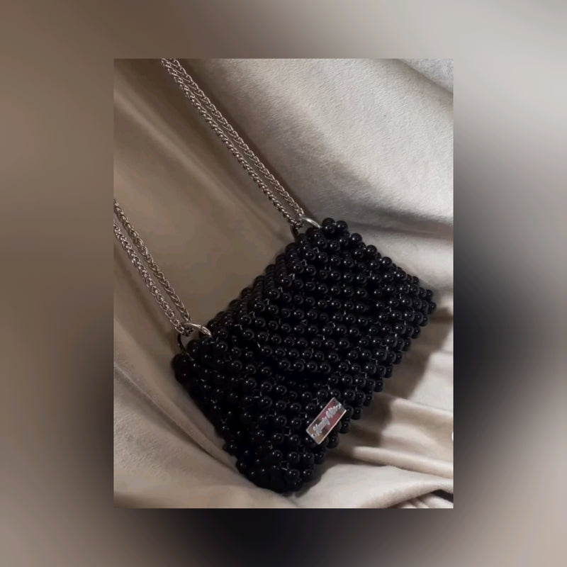 Black pearl bag with silver chain