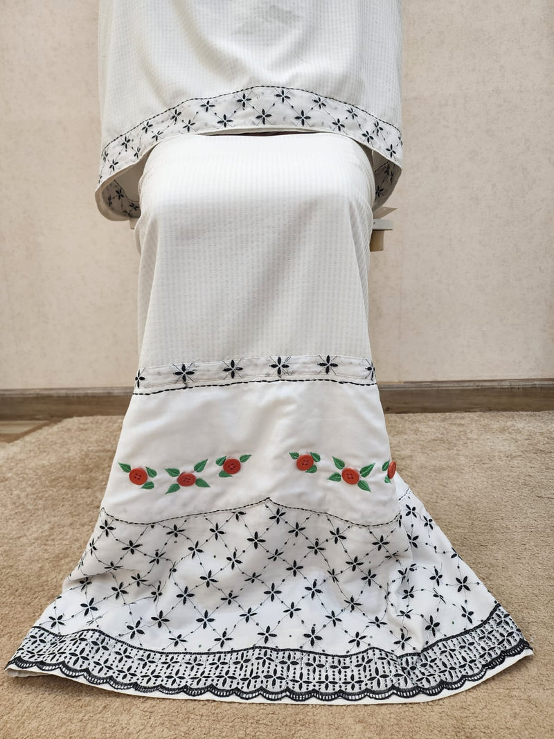 White with flower buttons