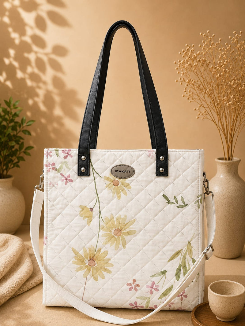 🌼 Daisy Elegance Quilted Tote Bag
