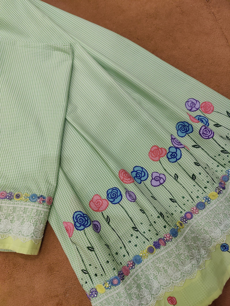 Light green Cheese Cotton Handpainted Rida