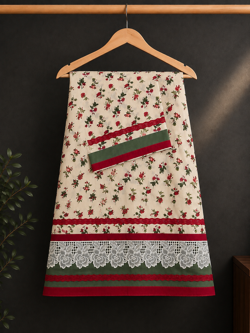 Floral Printed Beige n Red Color Rida