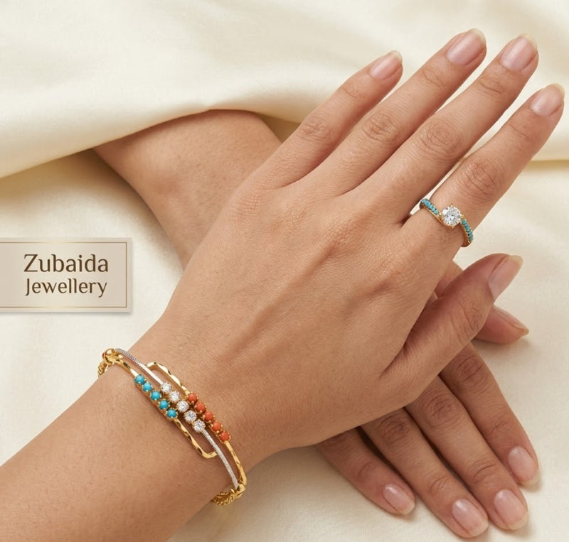 Chandi(Namaz-Wear) Multi-color Kara Bracelet With Ring