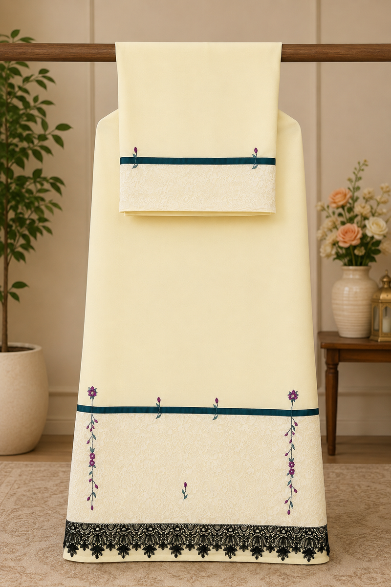 Lemon Yellow Abaya Material Rida Hand Embroidery
