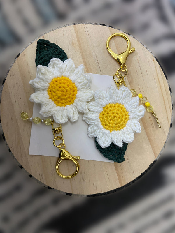 Crochet floral keychains