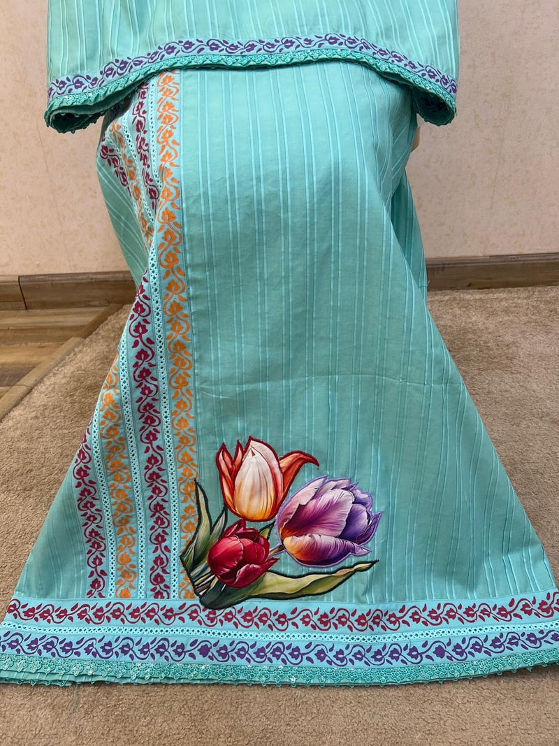 Beautiful fresh sea green pintex style fabric Sale