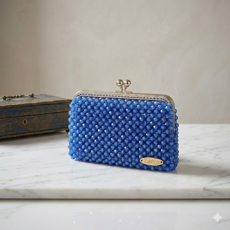 Blue frame beaded bag