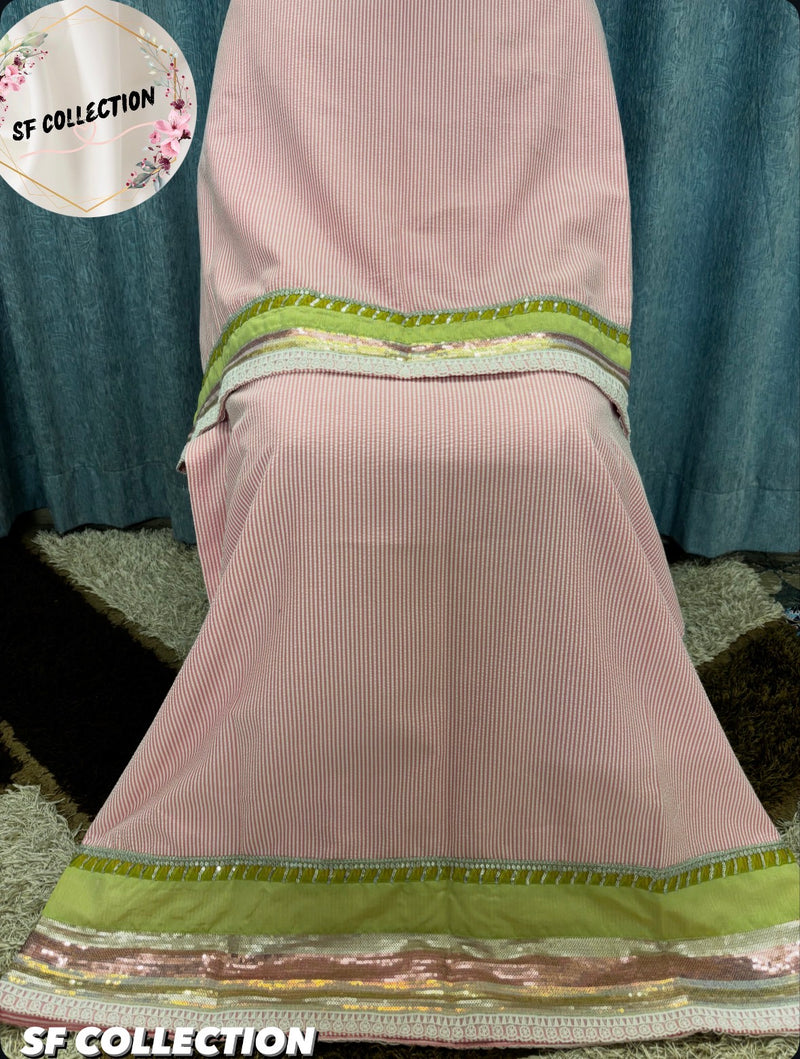 “Blush Pink & White Striped Cheese Cotton Rida” Sale