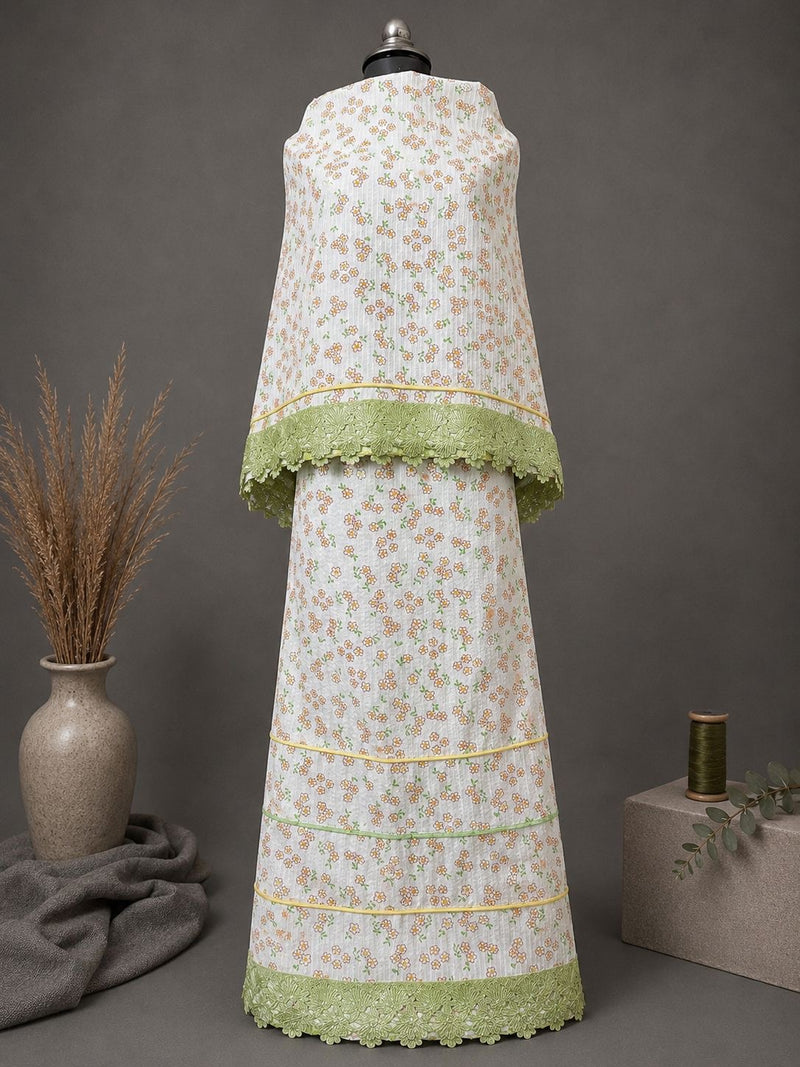 Printed floral Sequence with textured Lacing and piping Rida