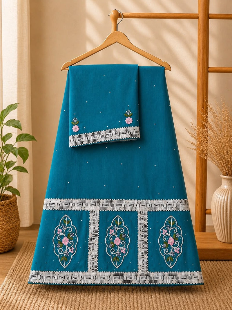Two Tone Teal Shade Hand Embroidered Rida Sale