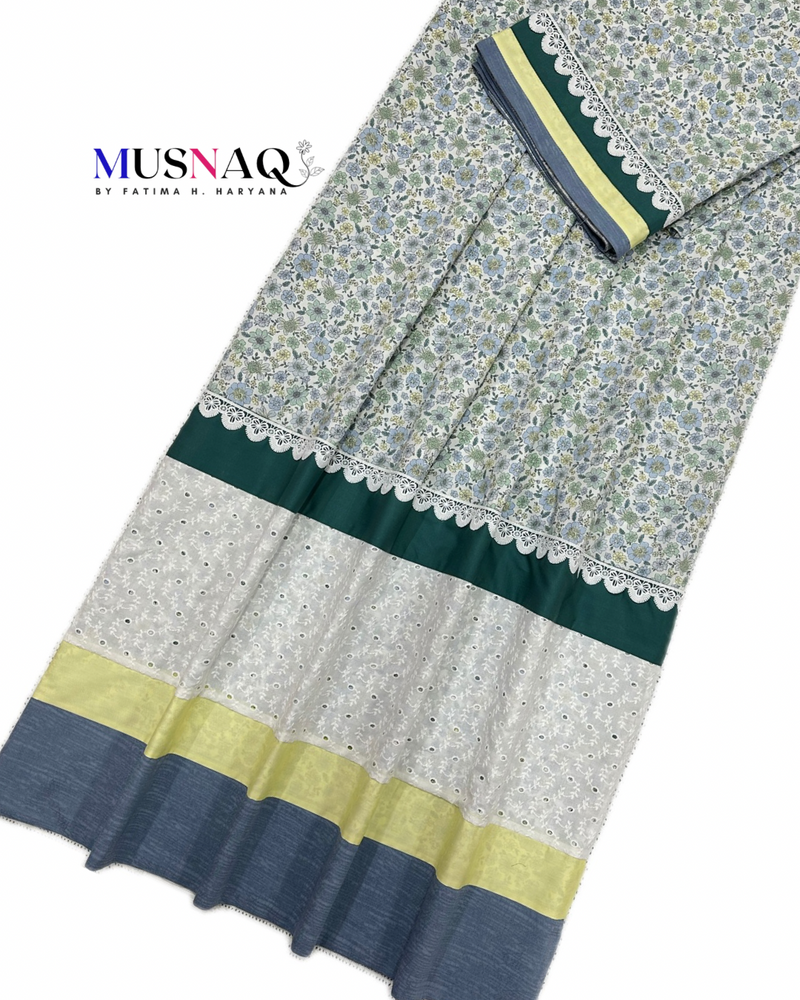 Printed floral blue & green rida