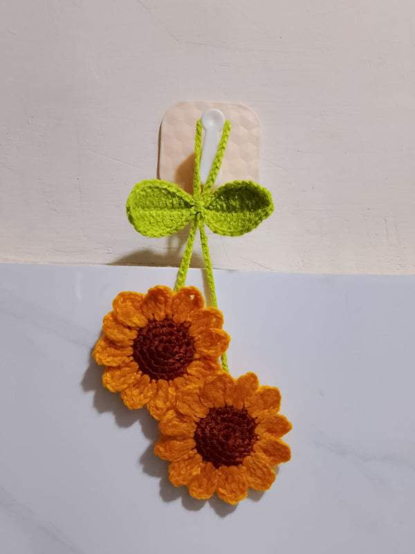 Crochet sunflower car hanging