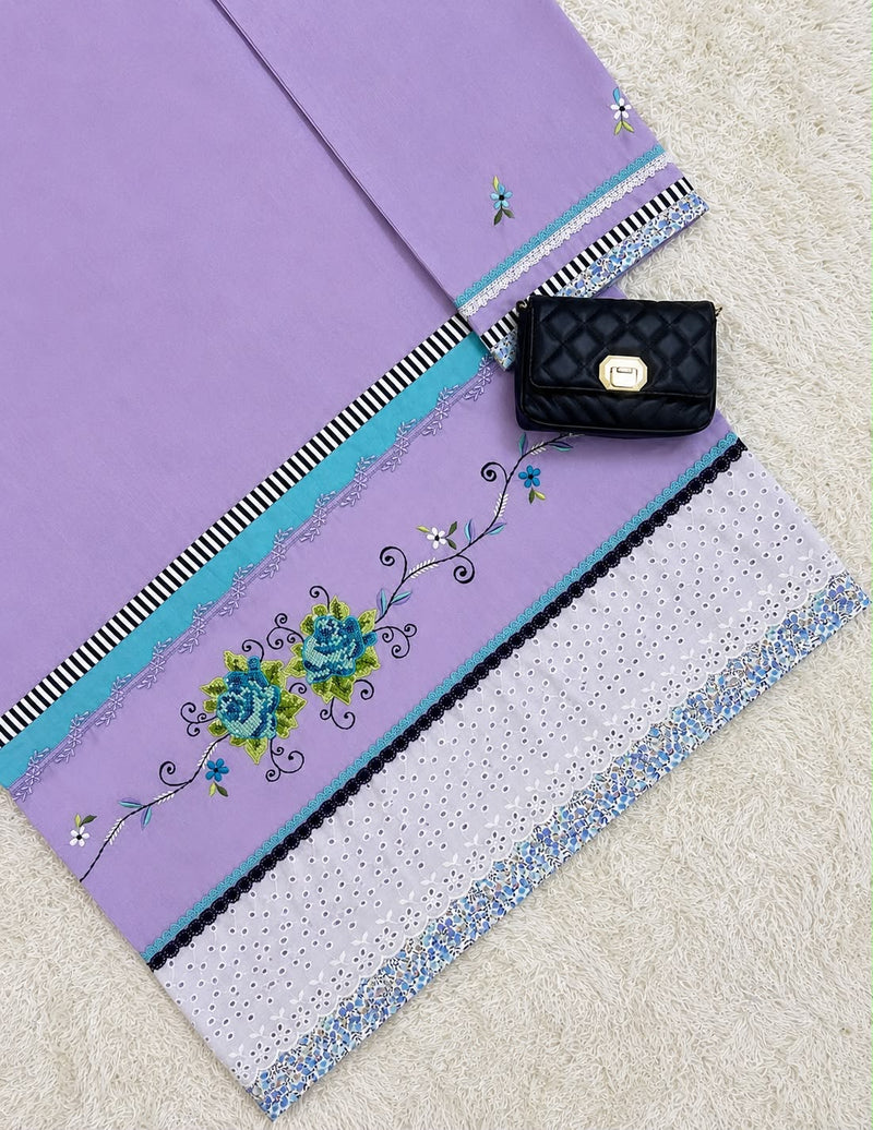 Lavender Cross-Stitch & Chikankari Cotton Rida Sale