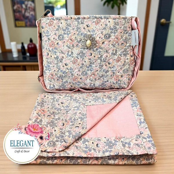 Floral print and raw silk bag paired with a non-quilted masalla