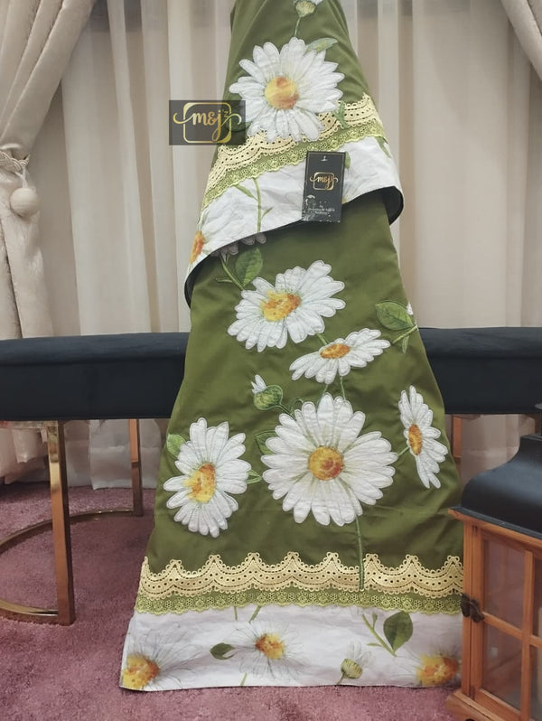 Olive green with white lillies