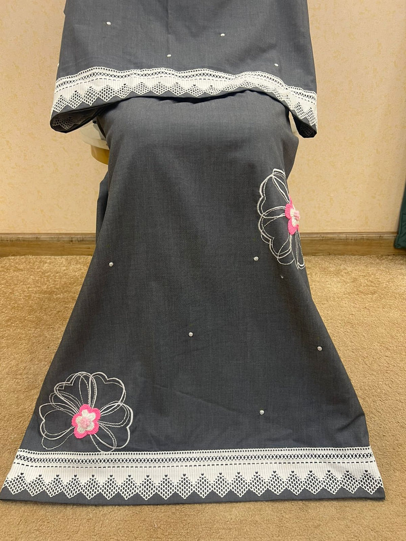 Charcoal Grey Denim Embroidered Rida