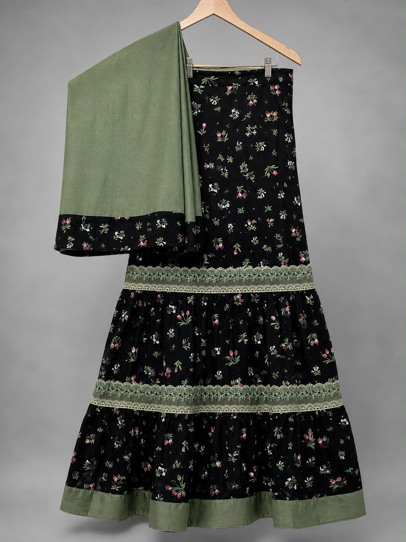 Skirt Style Green/Black Floral Rida