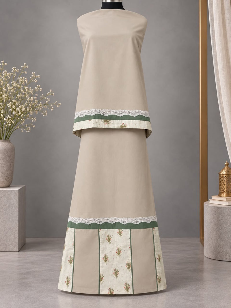 Beige color block panelling and lacework Rida